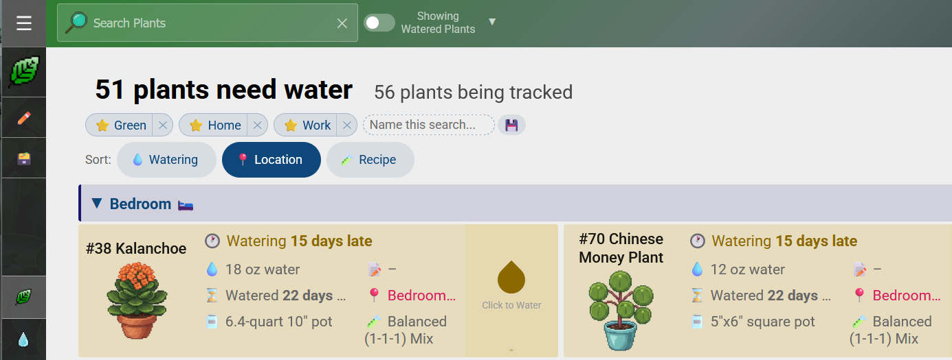 Screenshot of the Autofauna plant-watering dashboard